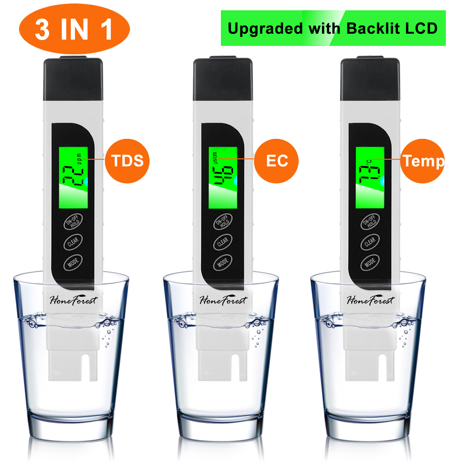 3 in 1 Digital TDS EC LCD Meter Water Quality Tester 0-9990 ppm Purity  Filter US